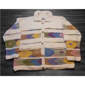Quichua Village Wool Sweater M-XL Art Aztec Floral Lagenlook Amano Style EUC